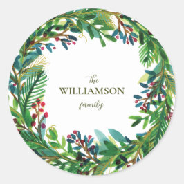 Adesivo Redondo Nome da família de Natal Feriado Holi