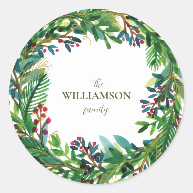 Adesivo Redondo Nome da família de Natal Feriado Holi (Frente)