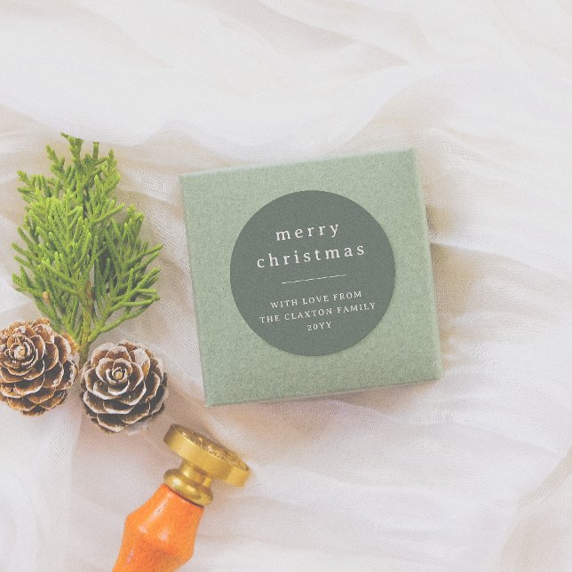 Adesivo Redondo Nome da Família de Natal Moderno e Mínimo Verde (Criador carregado)