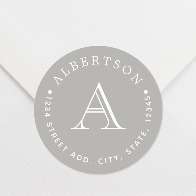 Adesivo Redondo Nome da Família do Monograma da Cinza Clássica End (Criador carregado)