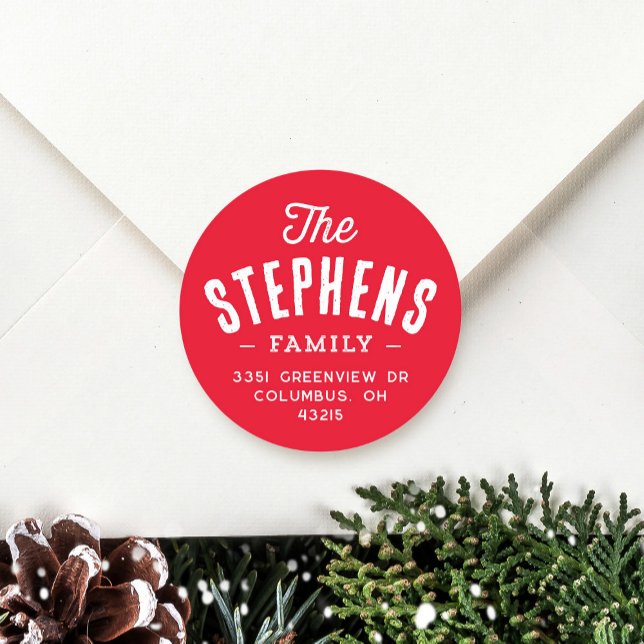 Adesivo Redondo Nome da família Endereço de retorno de feriado (Criador carregado)