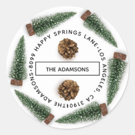 Adesivo Redondo Nome da família Endereço RSVP Árvore de Natal Bran