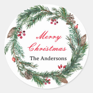 Adesivo Redondo Nome da Família Feliz Natal da Frota Floral Person