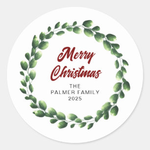 Adesivo Redondo Nome da Família Floral Christmas Wreath