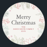 Adesivo Redondo Nome da Família Floral Christmas Wreath<br><div class="desc">Nome da Família Floral Christmas Wreath</div>