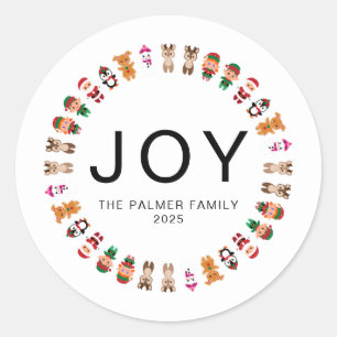 Adesivo Redondo Nome da Família Floral Christmas Wreath