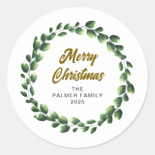 Adesivo Redondo Nome da Família Floral Christmas Wreath