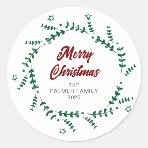 Adesivo Redondo Nome da Família Floral Christmas Wreath