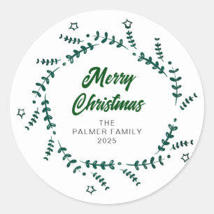 Adesivo Redondo Nome da Família Floral Christmas Wreath