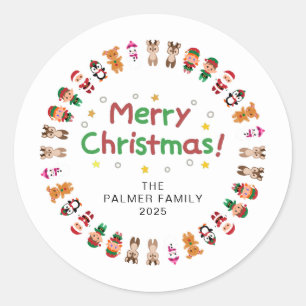 Adesivo Redondo Nome da Família Floral Christmas Wreath