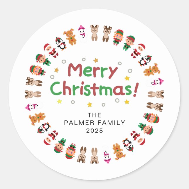 Adesivo Redondo Nome da Família Floral Christmas Wreath (Frente)