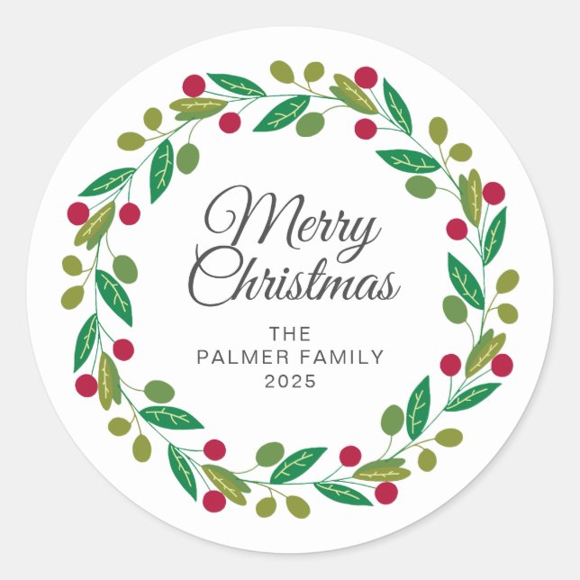 Adesivo Redondo Nome da Família Floral Christmas Wreath (Frente)