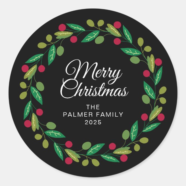 Adesivo Redondo Nome da Família Floral Christmas Wreath (Frente)