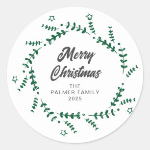Adesivo Redondo Nome da Família Floral Christmas Wreath