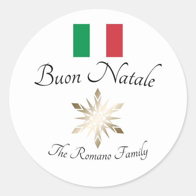 Adesivo Redondo Nome da família italiana Buon Natale Flag e Snowfl (Frente)