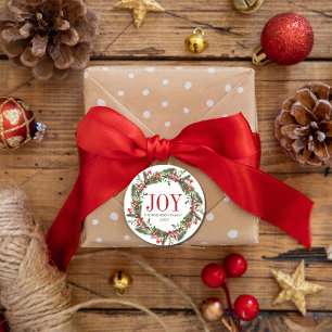 Adesivo Redondo Nome da família Joy Wreath de Natal