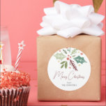 Adesivo Redondo Nome da família Merry Christmas Foliage Script<br><div class="desc">amily Name Merry Christmas Berry Foliage Script Classker Round Sticker</div>