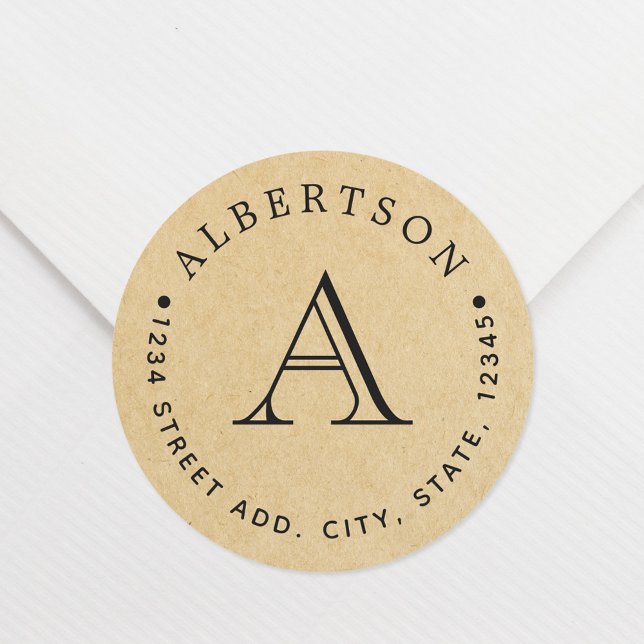 Adesivo Redondo Nome da Família Monograma Clássico Endereço de Dev (Criador carregado)