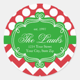 Adesivo Redondo Nome da família natalícia Chevron Holiday