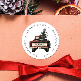Adesivo Redondo Nome da Família Personalizada de Caminhão de Natal