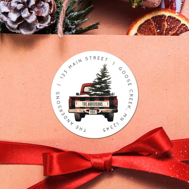 Adesivo Redondo Nome da Família Personalizada de Caminhão de Natal (Criador carregado)