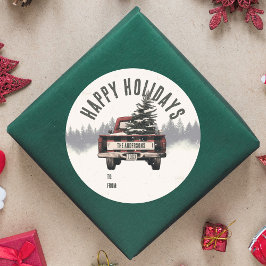 Adesivo Redondo Nome da Família Personalizada de Caminhão de Natal