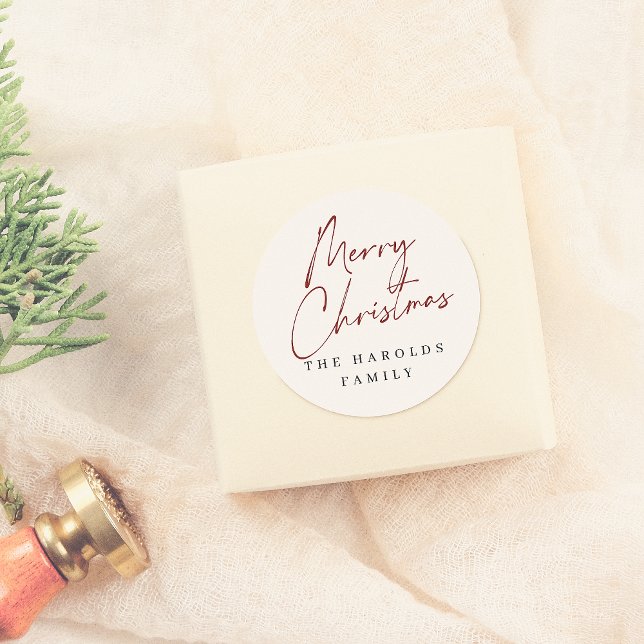 Adesivo Redondo Nome da Família Personalizada de Feliz Natal de Sc (Criador carregado)