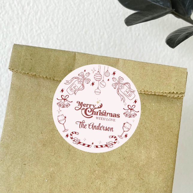 Adesivo Redondo Nome da família personalizada de rabiscos de natal (Criador carregado)