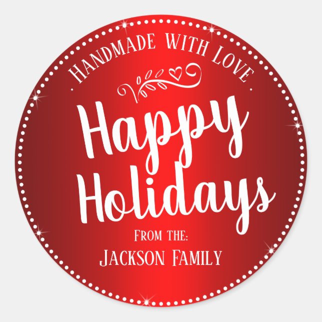 Adesivo Redondo Nome da Família Personalizada do Gift de Natal (Frente)