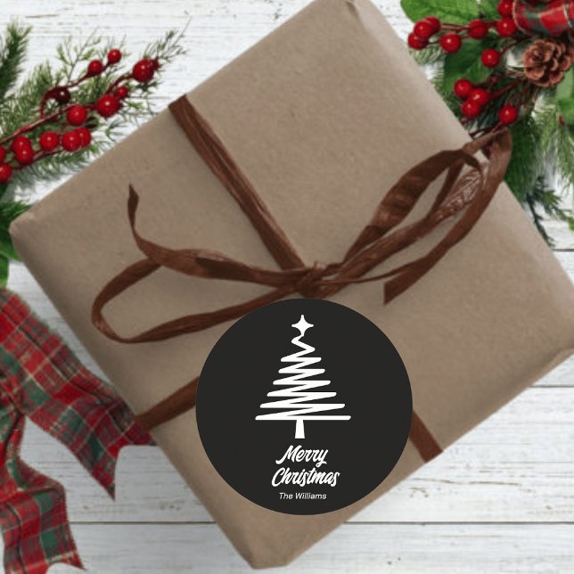 Adesivo Redondo Nome da família personalizada Feliz Natal Preto (Criador carregado)