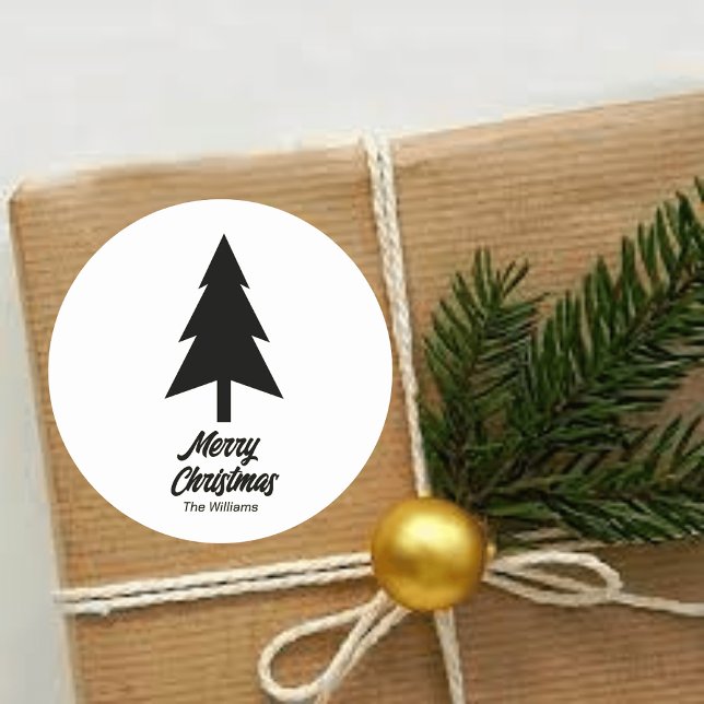 Adesivo Redondo Nome da família personalizada Feliz Natal Preto (Criador carregado)