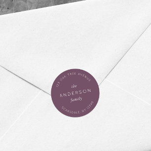 Adesivo Redondo Nome da Família Roxo Escuro Endereço de Remetente 