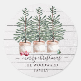 Adesivo Redondo Nome da Família Rustic Christmas