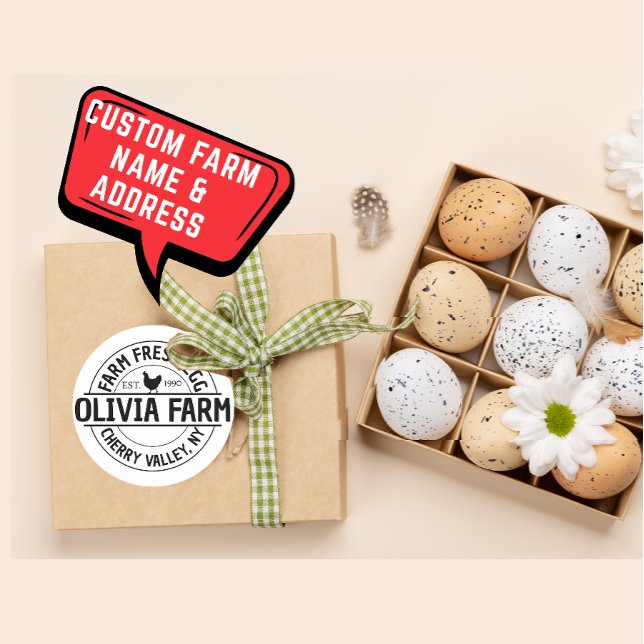 Adesivo Redondo Nome da Fazenda Personalizada Moderna Endereço do  (Modern custom farm name with date round sticker.)