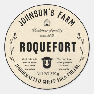 Adesivo Redondo Nome da fazenda   Rua   Queijo de leite de ovelha 
