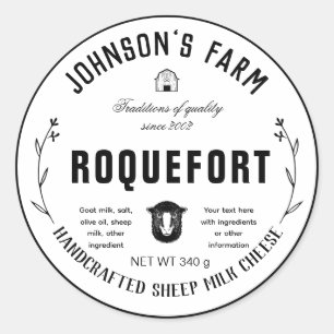 Adesivo Redondo Nome da fazenda   Rua   Queijo de leite de ovelha 