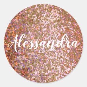 Adesivo Redondo Nome da Glitter Roxo Rosa