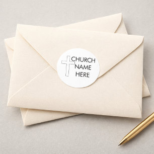 Adesivo Redondo Nome da Igreja com Cross Christian