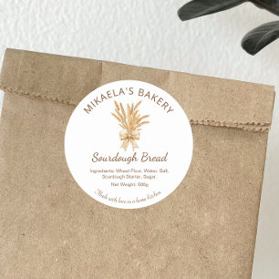 Adesivo Redondo Nome da padaria Sourdough Pão Trigo Pão Bakery