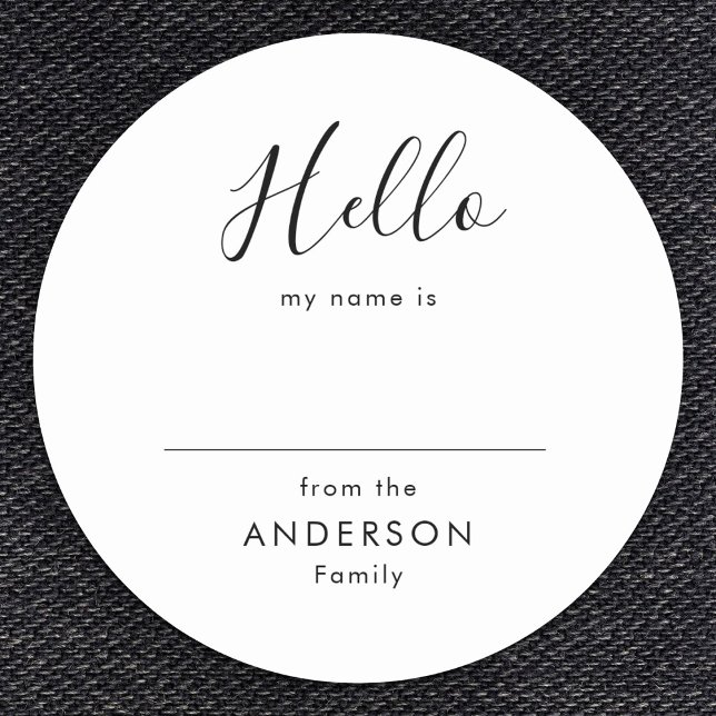 Adesivo Redondo Nome da Reunião Simples da Família de Script Moder (Criador carregado)