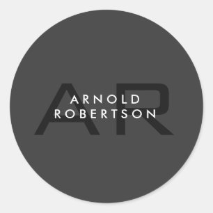 Adesivo Redondo Nome da Trendência de Cinza Simples do Monograma M