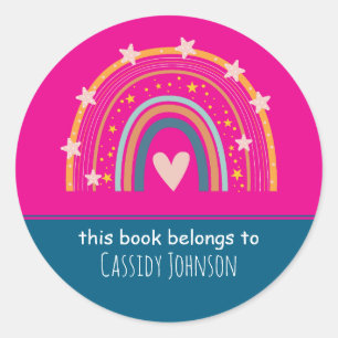 Adesivo Redondo Nome das crianças do arco-íris cor-de-rosa e azul