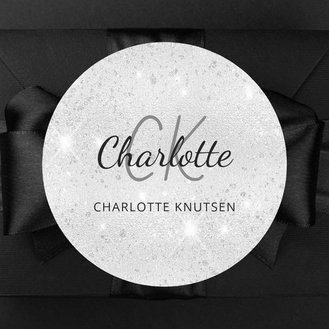 Adesivo Redondo Nome das iniciais do monograma de brilho prateado (Criador carregado)