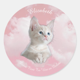 Adesivo Redondo Nome das nuvens de Céu Rosa, de Kitten Branca, Te