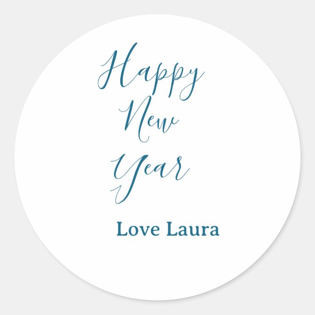 Adesivo Redondo Nome de adição de feliz ano novo amor azul simples (Frente)