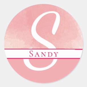 Adesivo Redondo Nome de Aquarela Monograma Rosa