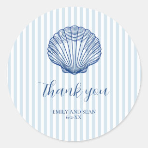 Adesivo Redondo Nome de Casamento Personalizado Seashell Obrigado
