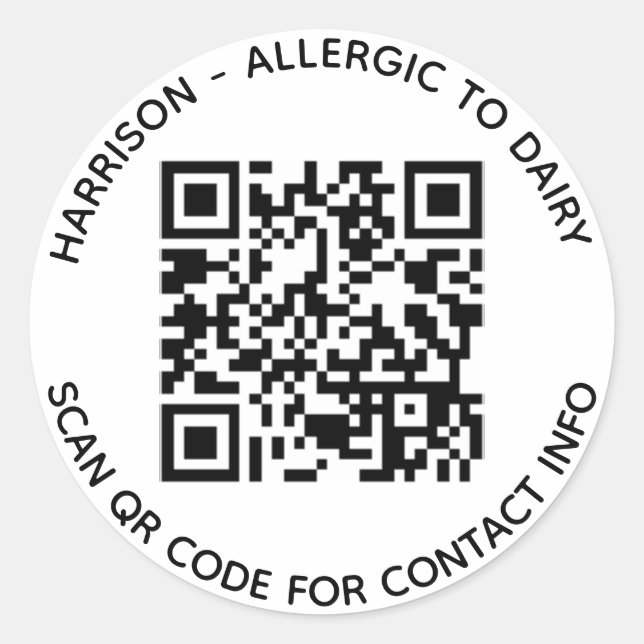 Adesivo Redondo Nome de código QR personalizado texto informações  (Frente)