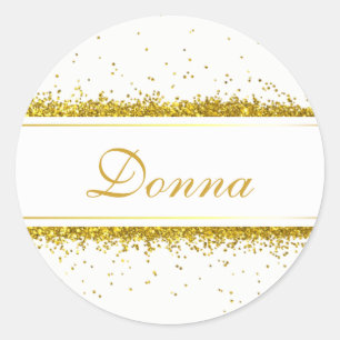 Adesivo Redondo Nome de Confetti Glitter Dourado Faux