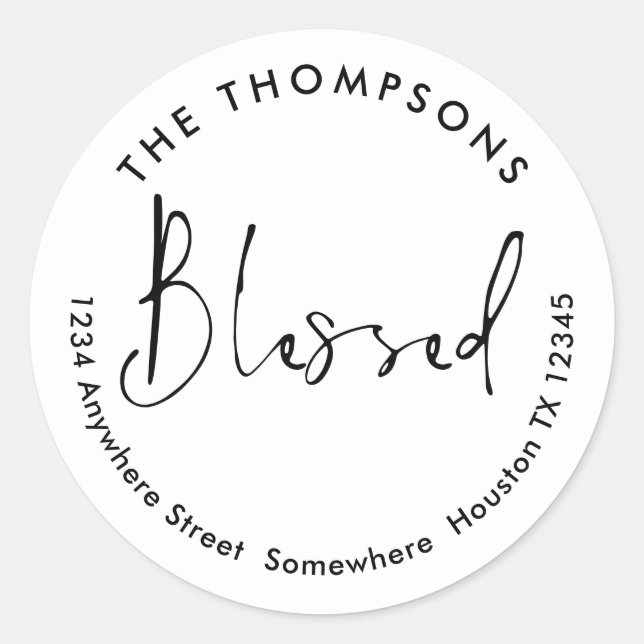 Adesivo Redondo Nome de Devolução Abençoado Endereço Natal Branco (Frente)